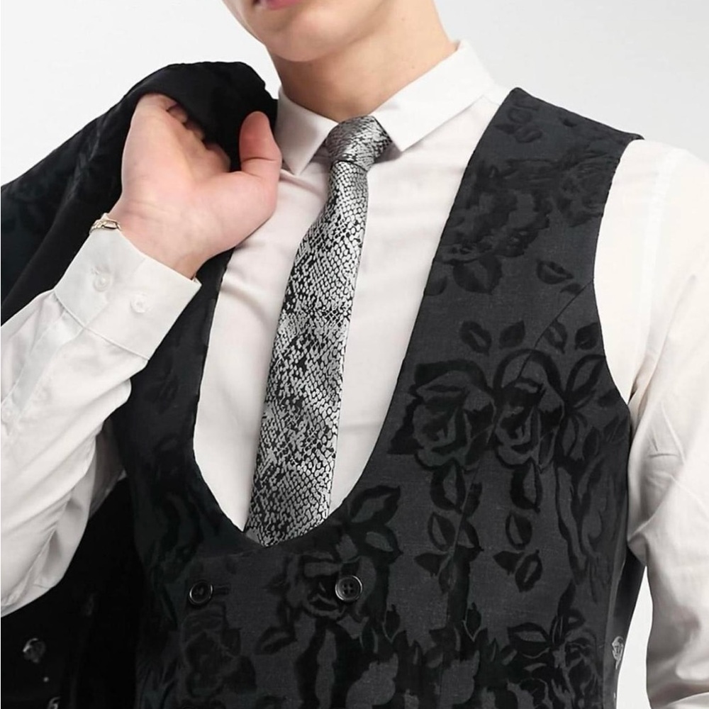 Men's Black Floral Blazer Vest
